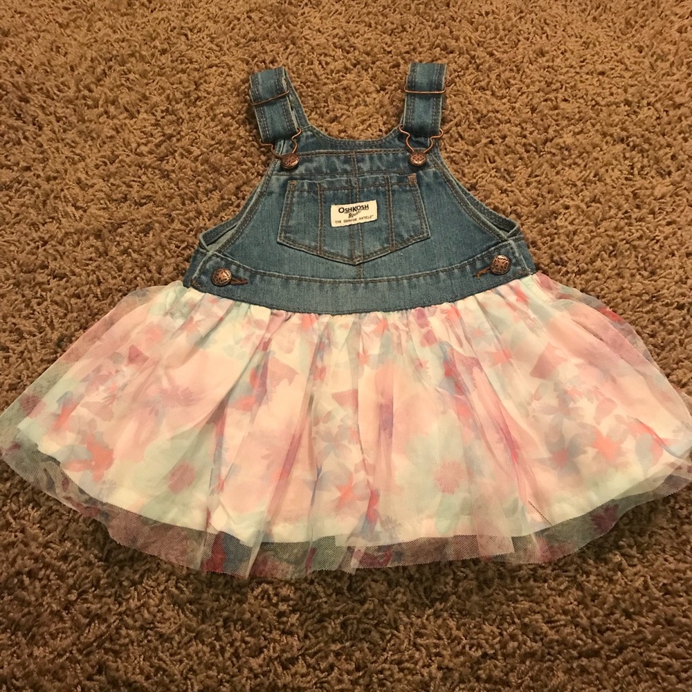 18 M Denim Overall dress w/pastel tulle bottom